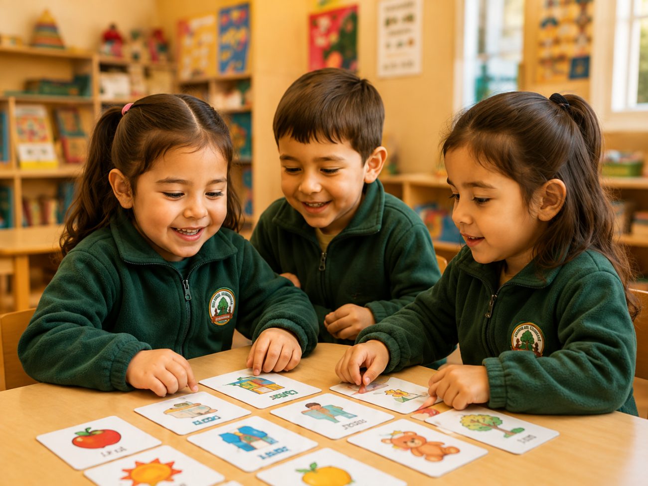 Niños de El Roble trabajando con tarjetas de lenguaje